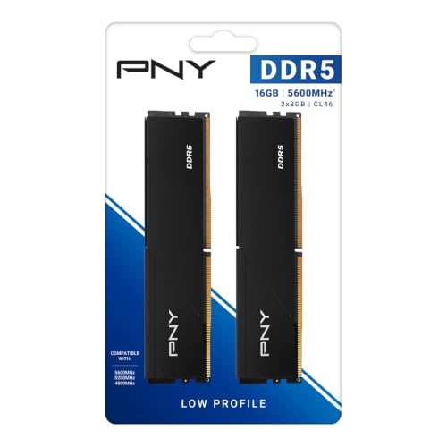 Image of PNY DDR5 16GB (2x8GB) 5600MHz CL46 Low Profile Desktop Memory Kit | PC5-44800, CL46, 1.1V, 288-Pin, RAM, Compatible: 5200MHz, 4800MHz - MD16GK2D5560046LP