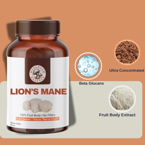 Image of Lion's Mane Mushroom Extract Capsules 500mg (30 Veg Caps) | Natural Wellness & Vitality | 30% Beta-Glucans