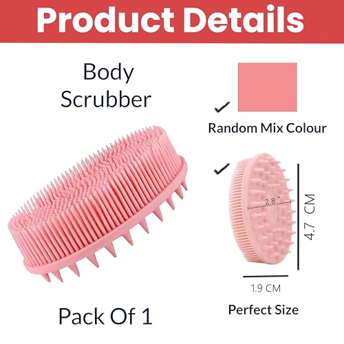 Image of TEMPERIA (1 pcs) Silicone Body Scrubber for Bathing - Exfoliator Bath Brush for Face & Body Wash - For Nourishing Cleaning & Exfoliating Skin - Lather Boosting Ergonomic No-Slip Handle for Men & Women (Random Colors) (MN01)