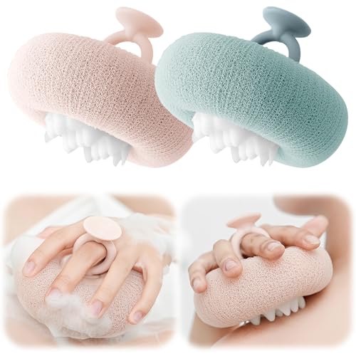 OneNine Super Soft Sunflower Suction Cup Bath Ball, 2-in-1 Sunflower Bath Ball, 2 PCS, Pink, Cyan, Polyurethane, Simplicity, Cute