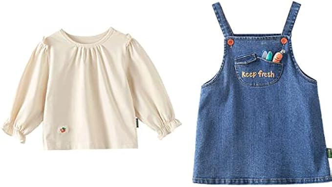 Little Kids Baby Girl Outfits 2pc Toddler Long Sleeve Top + Denim Skirt Clothes Set