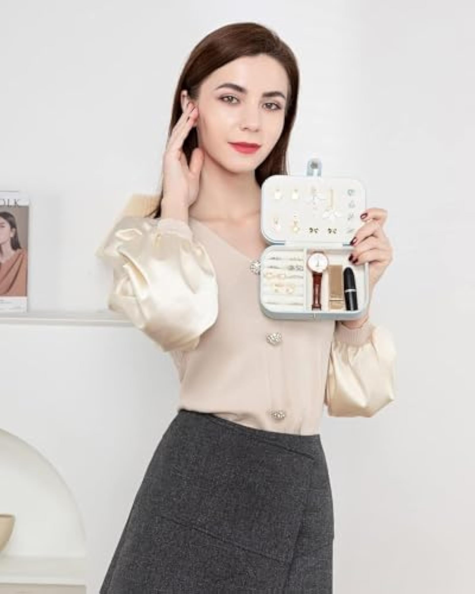 Portable Mini PU Leather Small Jewelry Box, Travel Case
