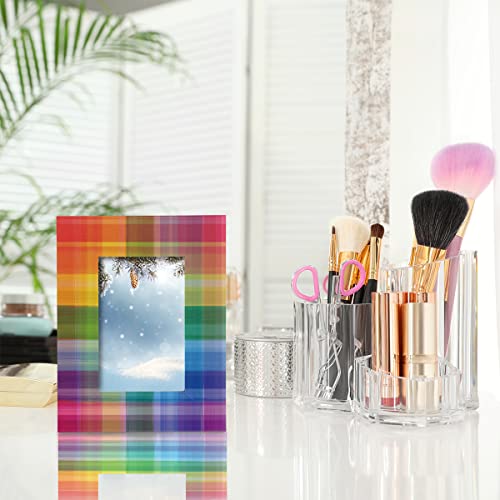 Colorful Rainbow Plaid Checkered 4X6 Picture Frame Solid Wood Photo Frames Firm Durable Picture Frames Perfect For 4X6 In Photos, For Wall Or Tabletop Display Bedroom Living Room Office Home Decor #TOP6