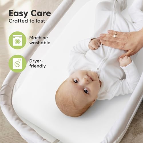 Image of 2pk Organic Bassinet Sheets, Compatible with Baby Delight (Soft White) | 100% Cotton Bassinet Sheets for Boys, Girls, 32 x 21 Rectangle Baby Bassinet Mattress Sheets, Soft Breathable Bedside Cover