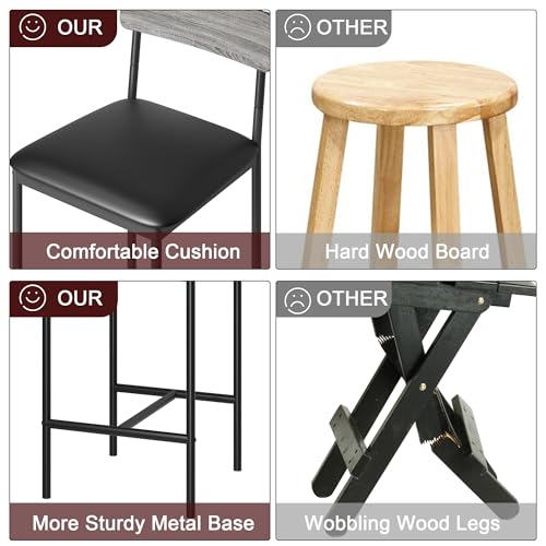 Image of Garvee Bar Stools Set of 4, Upholstered Counter Height Bar Stool with Backrest and Footrest, Wider Seat, Kitchen Barstools for Kitchen Island, Dining Room, Easy Assembly, Retro Gray