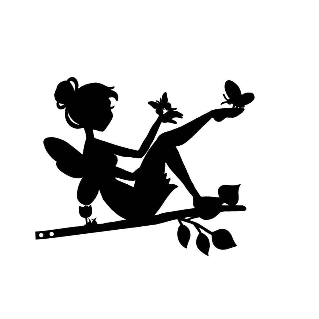 Deanvzes Tree On Branch Beauty Butterfly Fairy Steel Silhouette Metal Wall Art Home Garden Yard Patio Outdoor Statue Stake Decoration, Black