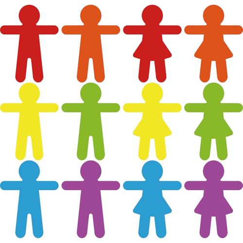 Image of Vuzvuv 48Pcs 5In People Doll Shaped Paper Cutouts with 100Pcs Glue Points for Wall Bulletin Board Decorations, Blank Boys & Girls Cut Out for Classroom, DIY Crafts & Party Banners(Rainbow Color)