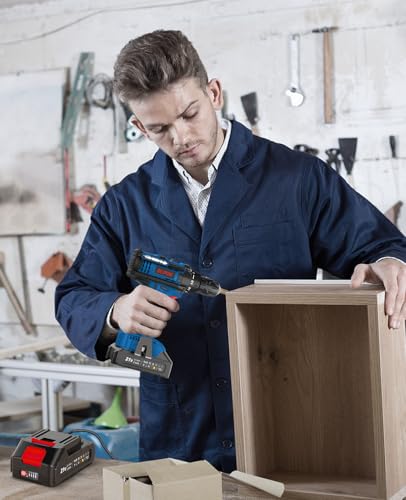 DYJPOW 21V Taladro Atornillador Bateria con 2.0Ah Batería, Atornillador Electrico 42Nm, 18+1 Ajuste de Par, 22 Accesorios, 2 Velocidad, LED Luz Para Hogar, Bricolaje, Azul - imagen 8