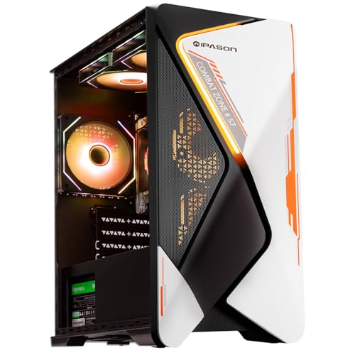 IPASON Gaming Desktop AMD Ryzen 5 5600GT (Beats Intel 10th-gen i7 & Lower) AMD Radeon Vega 7 16GB DDR4 3200MHz 1TB M.2 NVMe 550W PSU Windows 11 Home Prebuilt Gaming PC New Computers White & Black