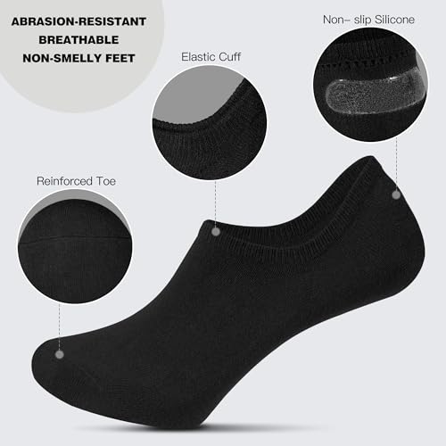 YOJOOM Sneaker Socken Herren 39-42 43-46, Füßlinge Sneakersocken mit Rutschfest Silikon Laufsocken Kurze Socken Herren Unsichtbar (DE/NL/SE/PL, Numerisch, 39, 42, Regular, Regular, Schwarze 6-Paare) 4