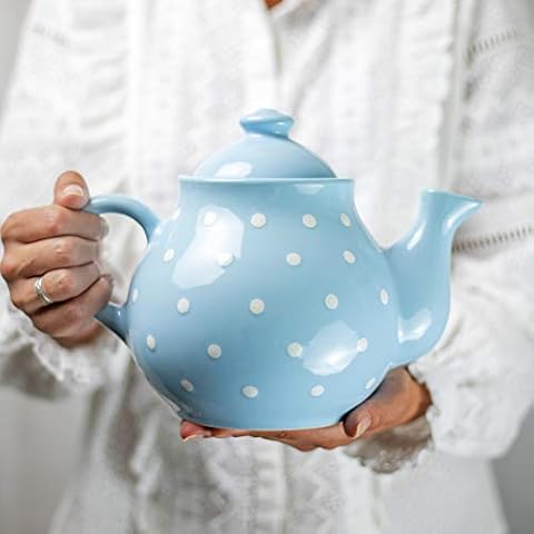 Handmade Light Sky Blue and White Polka Dot Ceramic Teapot Cover