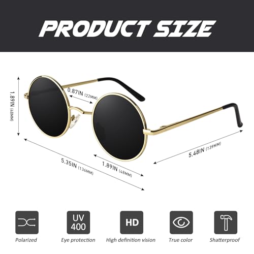 Image of CGID Retro Round Polarized Sunglasses Mens Womens Circle Metal Hippie Shades UV400 Protection E01