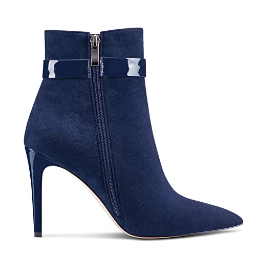 Aachcol Women Ankle Boots Short Bootie Close Pointed Toe Stiletto High Heel Dress Shoes Suede Buckle 4 Inch3