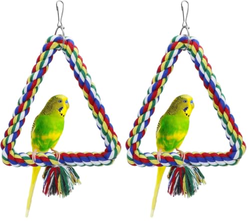 Image of Bird Triangle Rope Swing Colorful Perch Chewing Toy for Parrots Budgie Parakeet Cockatiel Cockatoo (S) (Pack of 2)