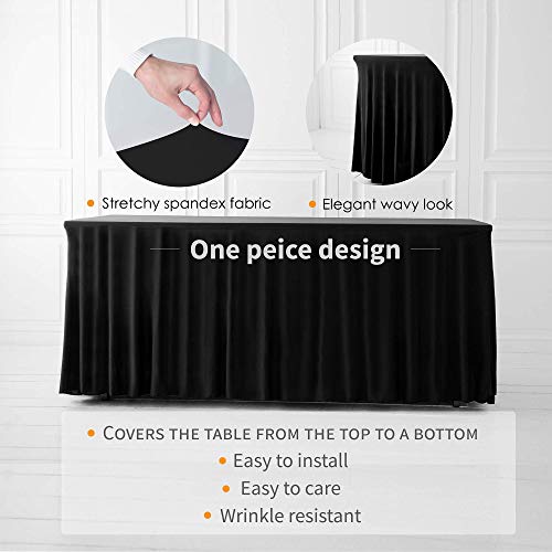 Your Magic Moment Spandex Table Skirts For Rectangle Tables 6Ft And Fitted Table Cover 1 Piece, Wrinkle Resistant Cloth Table Cloth With Skirt, Spandex Table Cover And Table Skirt(Black) #TOP1