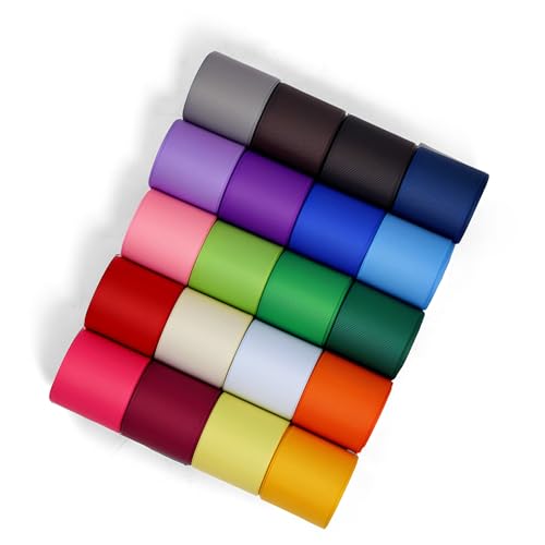 Grosgrain Ribbon 1-1/2 inch 20 Colors 5 Yards/Roll Total 100 Yards Per Package for Christmas Tree Wreath Decorations Bow Making Gift Wrapping Flower Bouquet