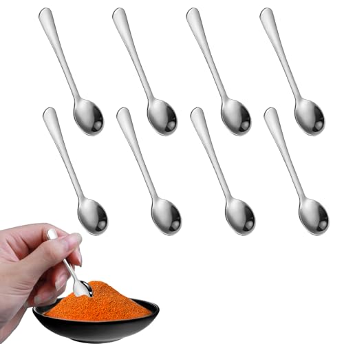Lot de 8 petites cuillères à espresso en acier inoxydable, 7,5 cm, pour épices, sel et sucre, pour cuisine, café et dessert