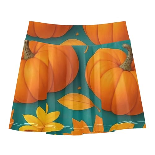 Toddler Athletic Shorts for Girls Skorts Kids Tennis Skirts Pleated Skort White Orange Pumpkins 4t
