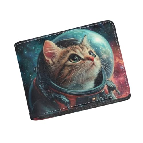 Image of Coldinair Astronaut Cat Boys Wallet for Kids and Teenager,Stellar Small RFID Bifold Wallets Bi-fold PU Leather Wallet Credit Id Card Cash Holder for Teen Boys