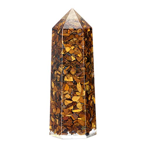 CrystalTears 3.5" Natural Tiger Eye Healing Crystal Wand 6 Faceted Hexagonal Crystal Points Polished Tumbled Stone Wands for Meditation Wicca Crystal Therapy