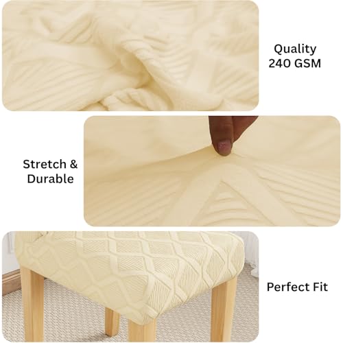 Image of Lukzer Elastic Dining Chair Cover - 6PC Pastel Yellow Diamond | Textured High Stretch Jacquard Seat Cover | Removable Washable Short Dining Chair Cover Protector Seat Slipcover | (CC-156-06)