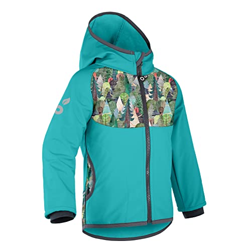 unuo Chaqueta softshell básica con forro polar interior, impermeable y cortavientos, transpirable, chaqueta funcional para el tiempo libre para niños con cremallera completa, Esmeralda, 122 cm-128 cm