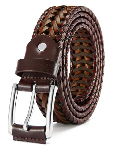 Image of CHAOREN Mens Braided Woven Leather Belt 35MM - Built to Last, Snug Fit | Fully Adjustable, Break-Resistant, Casual-Elegant Vibe, Versatile for Golf, Jeans & Dress, Gift Box