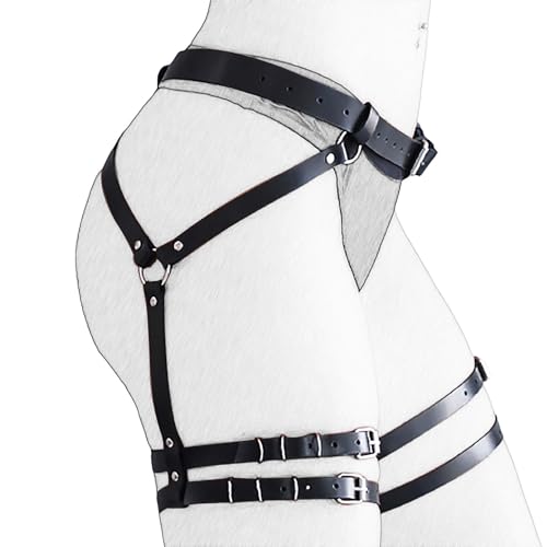 WUUDOA Damen Punk Leder Harness, Harness Damen Unterkörper, Punk Leder Bein, Sexy Leder Outfit Damen, Strumpfband Leder, Body Harness Frauen, Gotisch...