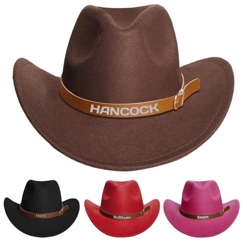 Custom Toddler Cowboy Hat with Engraved Name Hatband,3-10 Kids Cowboy Cowgirl Hats for Boys Baby Girls Youth Childrens Brown