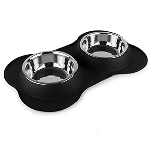 PAWPOURRI Dog Bone Shaped Stainless Steel Pet Bowl Combo With Non-Slip Silicone Base | Double Feeding Bowl Combo, Beloved Dog, Puppies & Cats (Double Feeder Of 700Ml Each, 10.9 X 11.9 X 4.3 Cm)