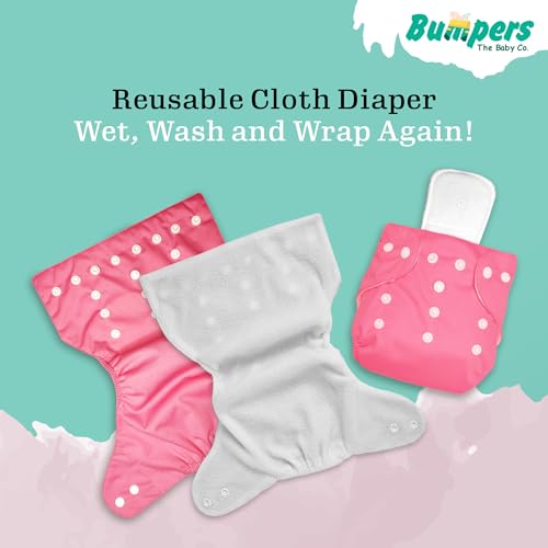 Image of Bumpers Baby Reusable Cloth Diaper with Insert Pad | Leak-Proof, Super Absorbent & Ultra Soft | Adjustable & Washable Cloth Diaper | Prevent Rashes | Freesize 5-17Kg | (3M-3Y), Pack of 5, Pink