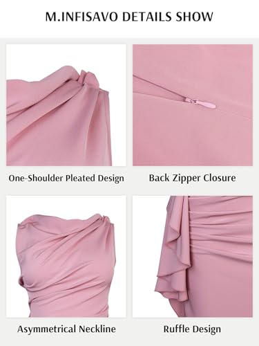 Image of M.Infisavo Women's Elegant Dress Asymmetrical Neck Ruched Bodycon with Ruffle Side, Sleeveless Dresses for Guest