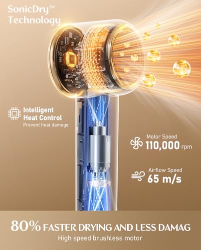 Fanttik SonicDry H10 APEX Hair Dryer with Diffuser, 110,000 RPM Brushless Motor, 80% Faster Drying, 56dB Low-Noise, 0.74lb Lightweight, Ionic Technology for Home & Travel Use - Red