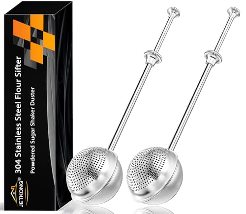 Image of JETKONG Large Flour Sifter, Baking Sifters with 18 /8 Stainless Steel Dusting Wand for Sugar, Flour and Spices, Set of 2 (Large, Silver)