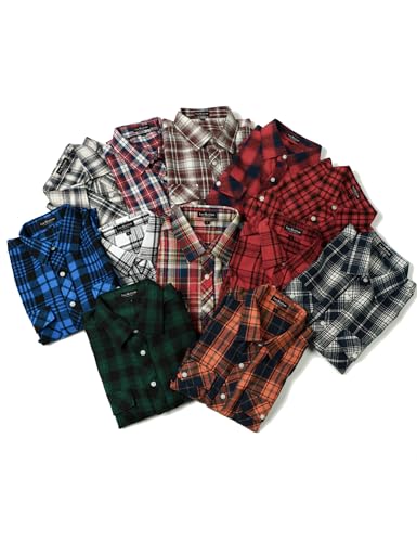 LucMatton Men's Flannel Shirt Casual Regular-Fit Long-Sleeve Button-Down Plaid Shirt Burgundy White Medium