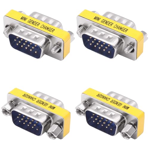 YARCHONN DB15 VGA Gender Changer Solderless Connector Male to Male Adapter D-SUB HD 15 Pin Serial Cable Coupler for PC Monitors Projectors-4pcs