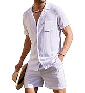 COOFANDY Men's 2 Pieces Shirt Set Short Sleeve Button Down Casual Hippie Holiday Beach T-Shirts S...