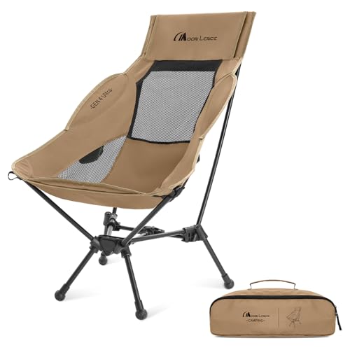 MOON LENCE High Back Folding Camping Chair, 330lbs Portable Compact Chair with Wide Seat & Ergonomic Back Support (Khaki)