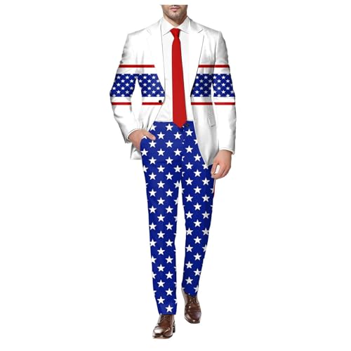 American Flag Suit for Men USA Outfit for The 4th of July with Pants United Stripes Formal Dress Jacket (Dark Blue, XL)3