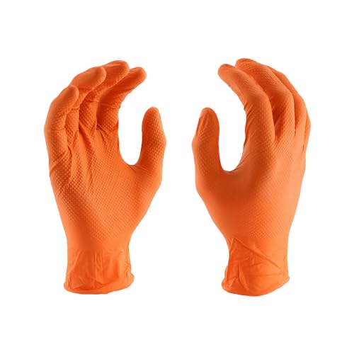 Disposable Premium Heavy Duty Orange Nitrile Gloves Powder and Latex Free - Great Chemical Resistant Industrial Automotive Gloves, Suitable for Restaurant and Household Work, 8 mil - XL
