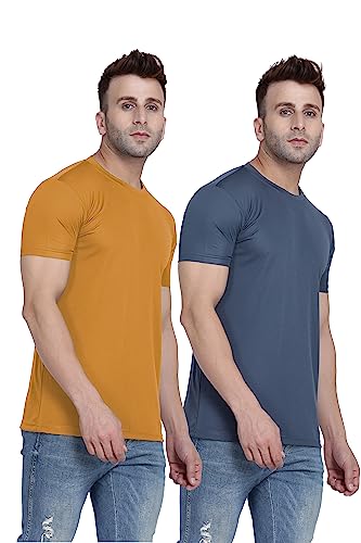 Image of TQH Men Dri Fit Polyester Half Sleeve Round Neck Multicolor t Shirts - Combo Set of 2