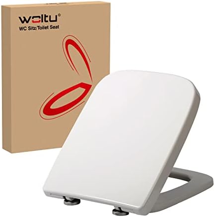 WOLTU Toilettendeckel, WC Sitz Toilettensitz mit Absenkautomatik, Fast Fix/Schnellbefestigung, Duroplast, Softclosee Beschichtung, WC Sitz Eckig Weiss