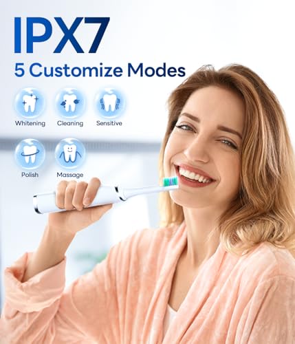 Image of Bymore Electric Sonic Rechargeable Toothbrush for Adults, Bright White