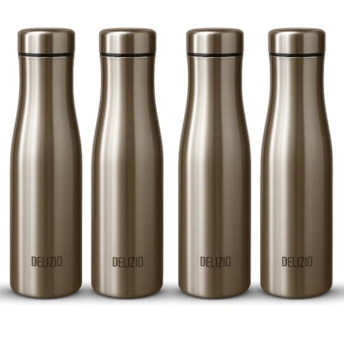 Image of KEMP DELIZIO Edition Stainless Steel Fridge Water Bottle 1000 ML | 1 L | Single Walled | Office | Gym | Travelling | Leak Proof LID | ECO Friendly | BPA Free | for Adult, Kids (Flora-4 Pack)