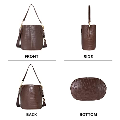 Women's Bucket Bag and Purses Crocodile Leather Crossbody Shoulder Handbags with 2 Straps Large Capacity Retro2
