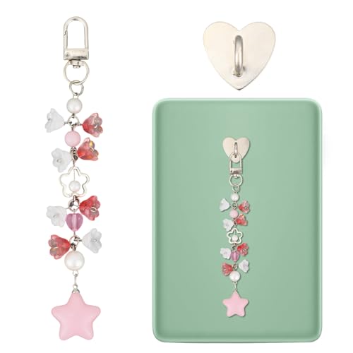 Sinbana Charms per E Reader Set, 15,2x2,5cm Adorabile Catena Ciondolo Accessori E Reader con Gancio a Forma di Cuore Catena con Design a Stella Rosa per E-Book Kindle Cellulari Accessori