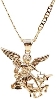 14K Gold Plated Archangel Saint Michael Necklace 22" LONG-28x20mm / 14k Oro Laminado Arcángel San Miguel Cadena 22" Largo - RAYSET14-G