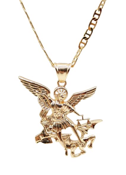 14K Gold Plated Archangel Saint Michael Necklace 22