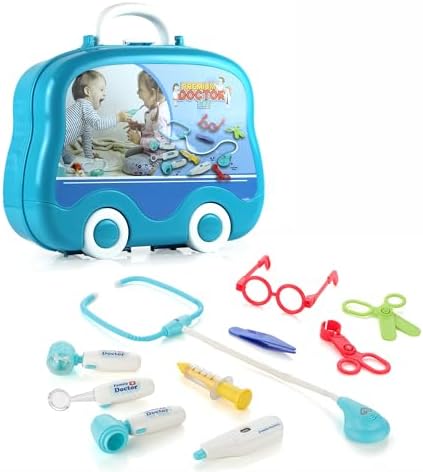 Chanak Premium Doctor Set Suitcase for Kids, Doctor Set with LED Light Instruments, Pretend Play Set for Kids Above 3 Years, 10 Piece Doctor Kit for Boys & Girls, BIS Approved. (Blue Suitcase)