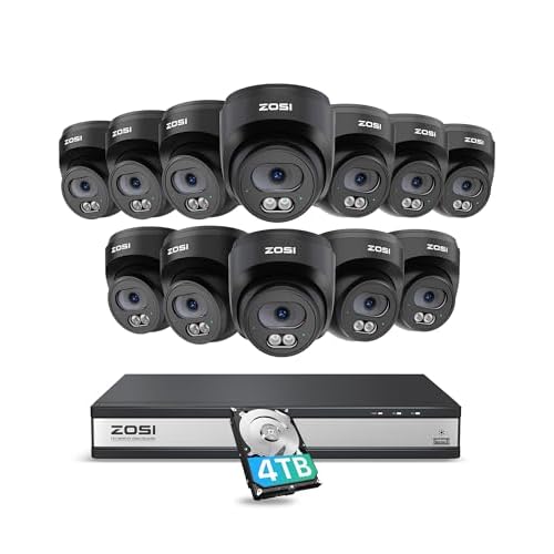ZOSI C220 16CH 4K PoE Home Security Camera System, 16 Channel 4K 8MP NVR with 4TB HDD for 24/7 Record, 12 x 4MP(1440p) QHD 2.5K Dome IP Cameras Outdoor Indoor, Smart AI Human Detection, Two-